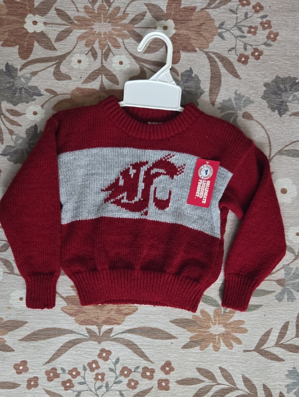 Vintage Toddler WSU Cougars Knit Swrater. Red And Grey Color Block 3T